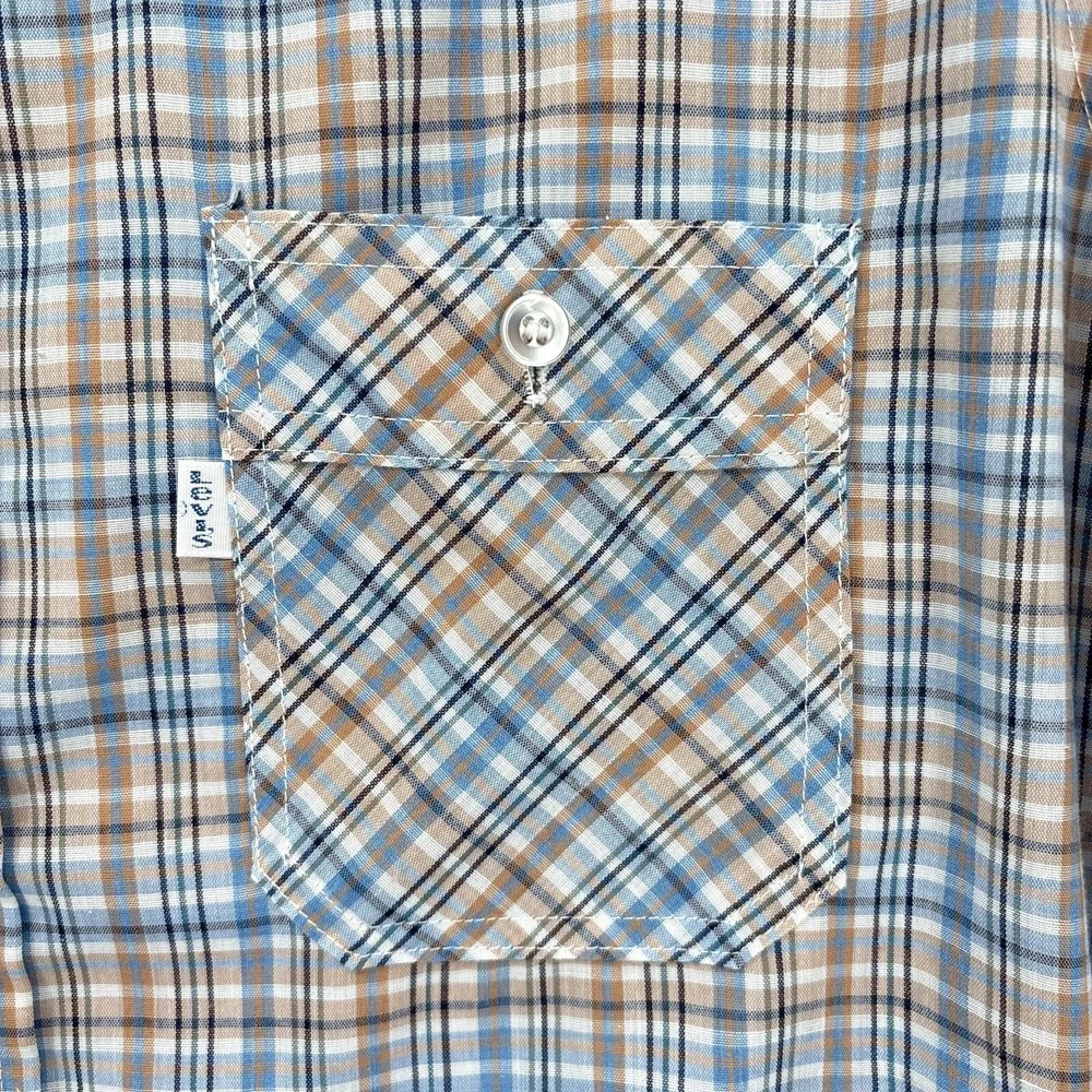 Vintage Levis Shirt Mens XL Blue Beige Plaid Workshirt Pockets Made USA‎ 70s